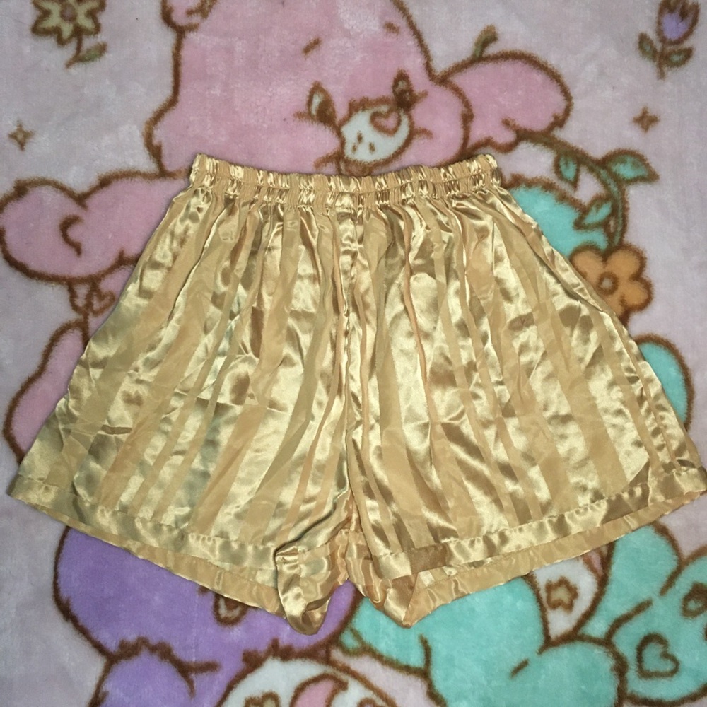 90s Y2K Vintage Victoria’s Secret Gold Striped Satin Boxer Sleep Shorts S